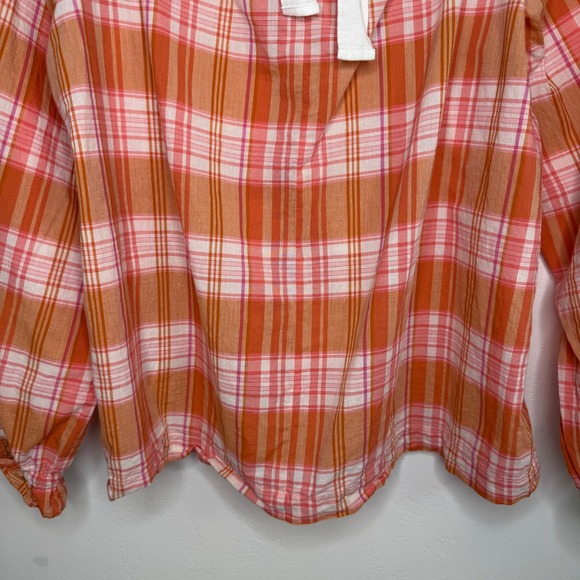 J.Crew Plaid Peasant Top 100% Cotton Ruffle Orange Pink Med Cottagecore Prairie - Picture 8 of 14